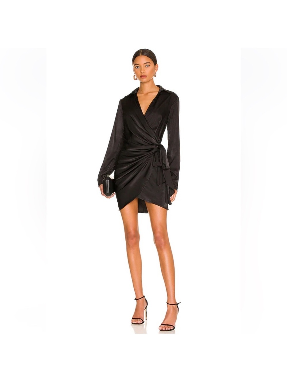 NWT Superdown sophie draped mini dress black Satin Tie Revolve Small